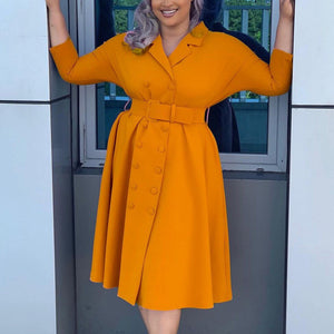 Office Dresses for Ladies  Formal Classy Solid High Waisted A Line Double Breasted Fashion Business Work Wear Dress Midi Hot | 0 | TageUnlimited