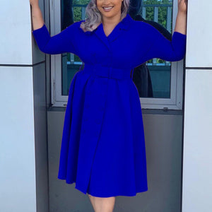 Office Dresses for Ladies  Formal Classy Solid High Waisted A Line Double Breasted Fashion Business Work Wear Dress Midi Hot | 0 | TageUnlimited