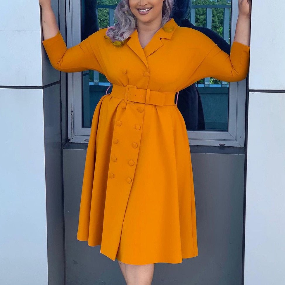 Office Dresses for Ladies  Formal Classy Solid High Waisted A Line Double Breasted Fashion Business Work Wear Dress Midi Hot | 0 | TageUnlimited