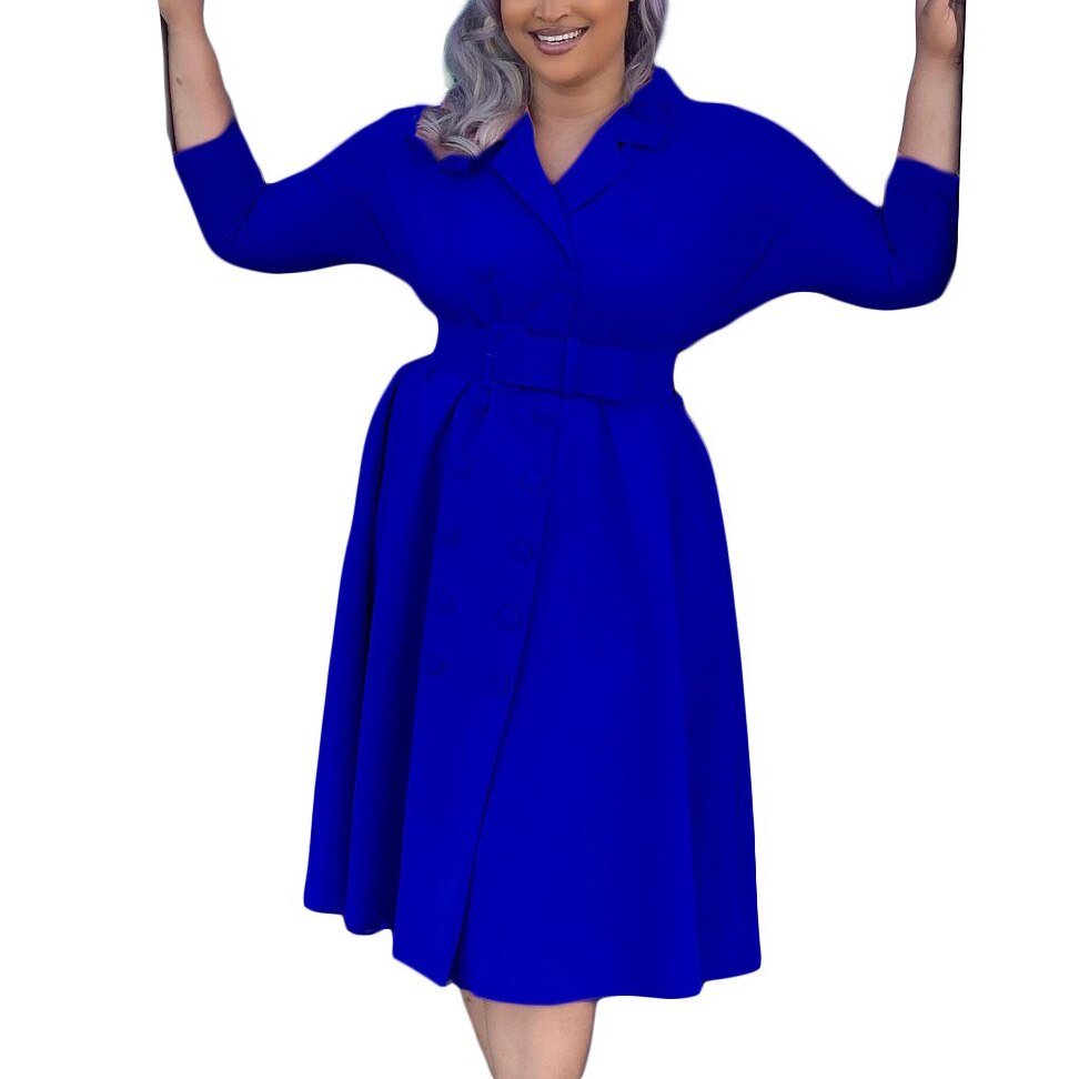 Office Dresses for Ladies  Formal Classy Solid High Waisted A Line Double Breasted Fashion Business Work Wear Dress Midi Hot | 0 | TageUnlimited