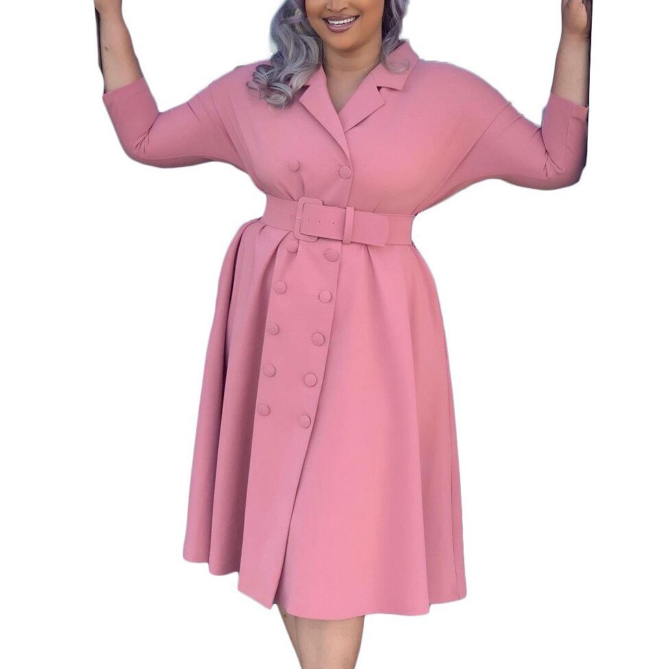 Office Dresses for Ladies  Formal Classy Solid High Waisted A Line Double Breasted Fashion Business Work Wear Dress Midi Hot | 0 | TageUnlimited