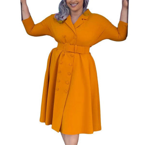 Office Dresses for Ladies  Formal Classy Solid High Waisted A Line Double Breasted Fashion Business Work Wear Dress Midi Hot | 0 | TageUnlimited