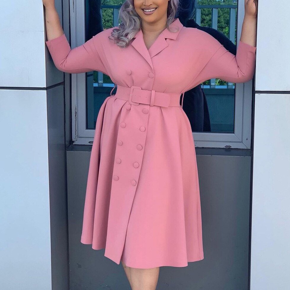Office Dresses for Ladies  Formal Classy Solid High Waisted A Line Double Breasted Fashion Business Work Wear Dress Midi Hot | 0 | TageUnlimited