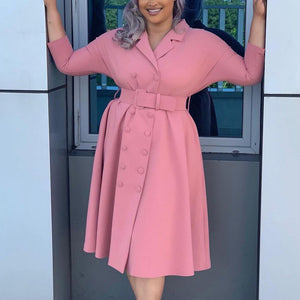Office Dresses for Ladies  Formal Classy Solid High Waisted A Line Double Breasted Fashion Business Work Wear Dress Midi Hot | 0 | TageUnlimited
