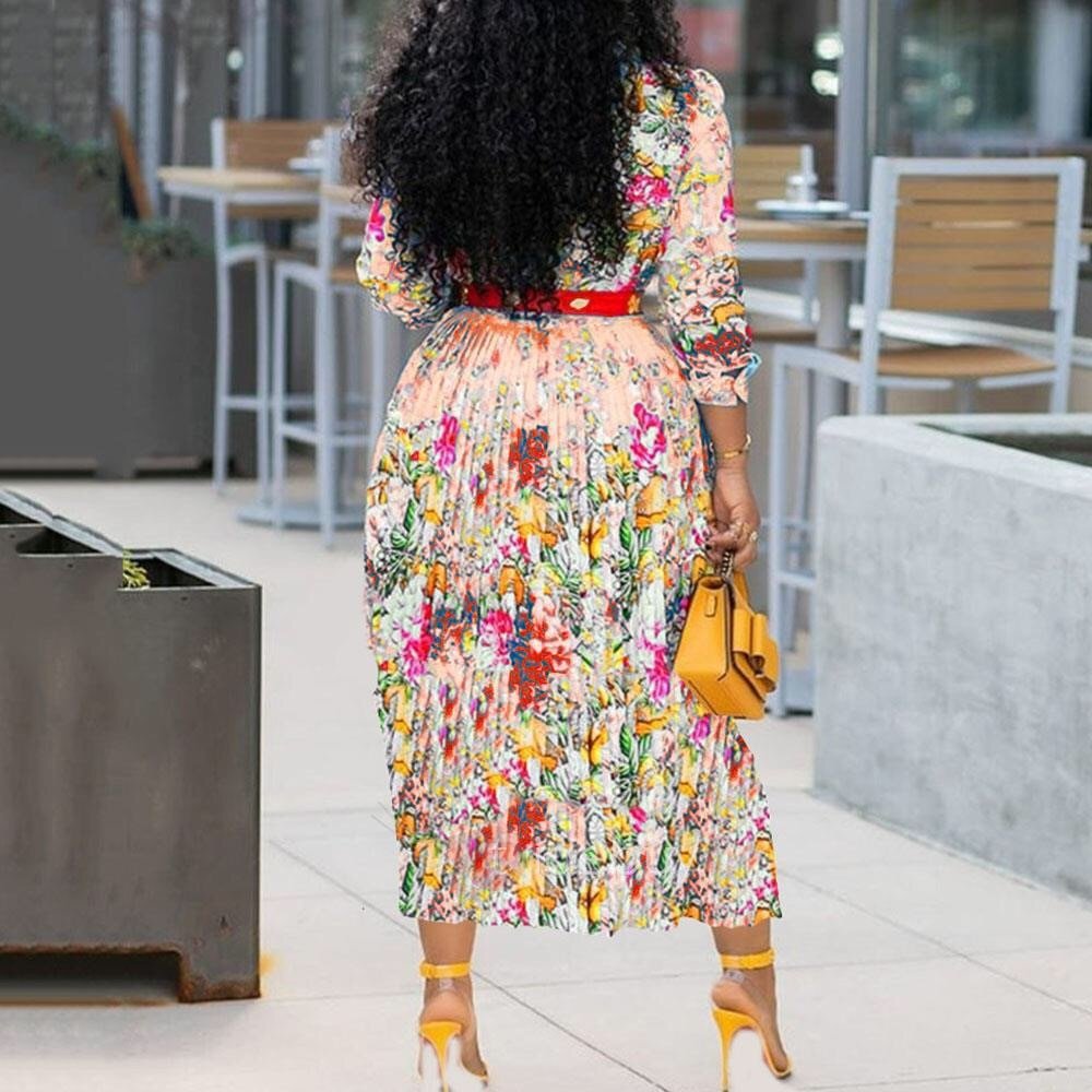 Office Dresses For Ladies  Formal Classy A Line Printed Full Sleeve High Waist Mid Calf Elegant Work Business Clothes Dress | 0 | TageUnlimited