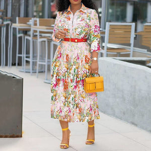 Office Dresses For Ladies  Formal Classy A Line Printed Full Sleeve High Waist Mid Calf Elegant Work Business Clothes Dress | 0 | TageUnlimited