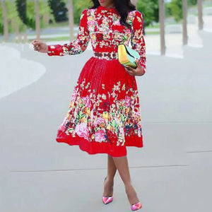 Office Dresses For Ladies  Formal Classy A Line Printed Full Sleeve High Waist Mid Calf Elegant Work Business Clothes Dress | 0 | TageUnlimited