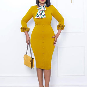 Office Dresses for Women  Regular Size Autumn Fall New Full Sleeve Bodycon Solid Mid Calf Elegant Business Work Dress Midi | 0 | TageUnlimited