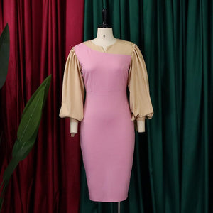 Office Work Dresses for Women Bodycon High Waisted Lantern Sleeve Round Neck Elegant Formal Business Work Wear Dress Midi Cloth | 0 | TageUnlimited