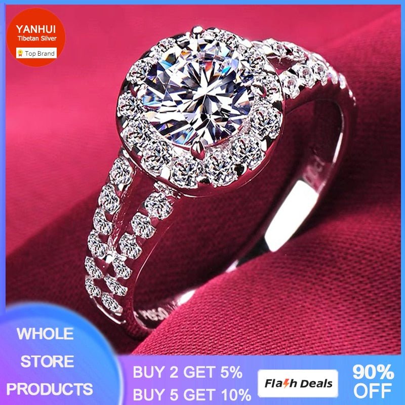 Original Certified Tibetan Silver Rings For Women Natural 2.0ct Cubic Zirconia Wedding Engagement Band Gift Jewelry Accessories | 0 | Tage-Active