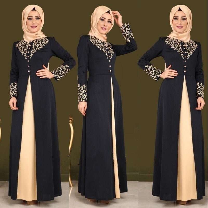 Elegant Printed Muslim Women Dresses Abayas Robe Patchwork With Button Party Ladies Dubai Turkish Clothing Female New | TageUnlimited