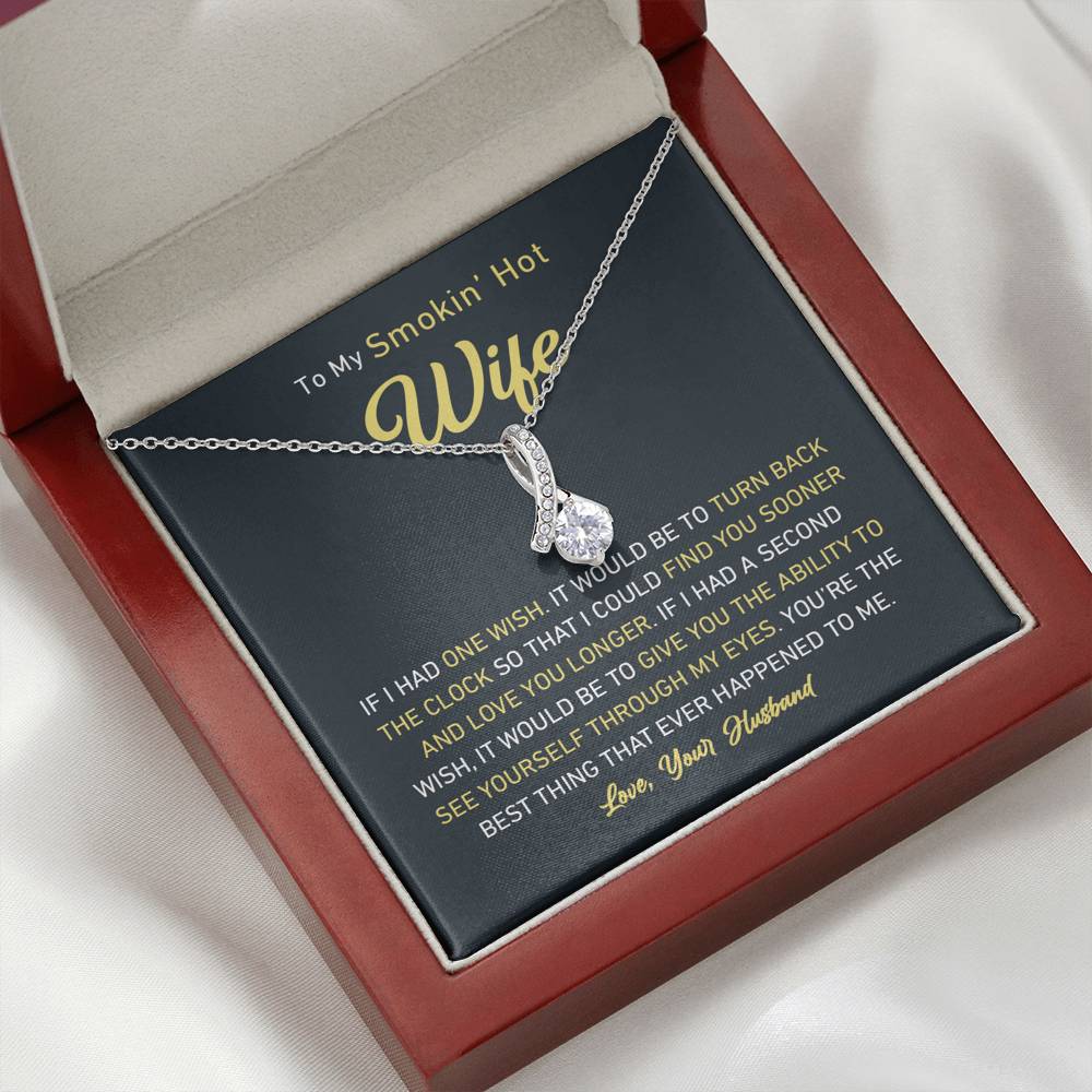Petite Ribbon Shaped Pendant - To My Smokin' Hot Wife | Jewelry | C30084TG, C30084TR, lx-C30084, PB23-WOOD, PROD-1497632, PROD-1499070, PT-930, TNM-1, USER-43062, WARRANT-UPSELL | TageUnlimited