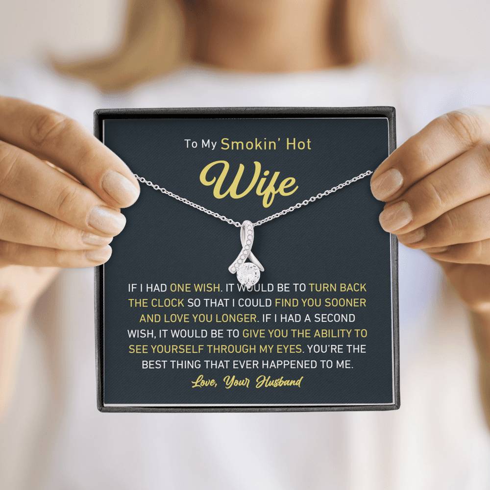 Petite Ribbon Shaped Pendant - To My Smokin' Hot Wife | Jewelry | C30084TG, C30084TR, lx-C30084, PB23-WOOD, PROD-1497632, PROD-1499070, PT-930, TNM-1, USER-43062, WARRANT-UPSELL | TageUnlimited