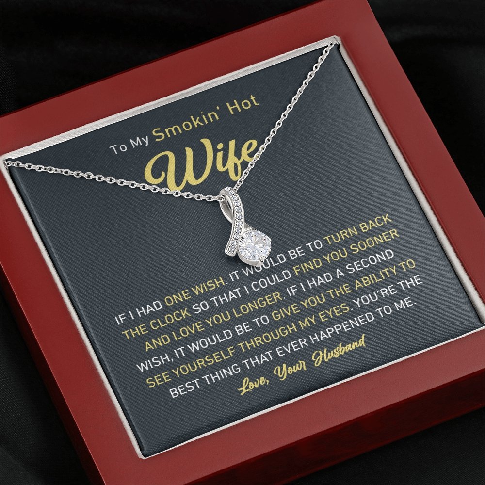 Petite Ribbon Shaped Pendant - To My Smokin' Hot Wife | Jewelry | C30084TG, C30084TR, lx-C30084, PB23-WOOD, PROD-1497632, PROD-1499070, PT-930, TNM-1, USER-43062, WARRANT-UPSELL | TageUnlimited