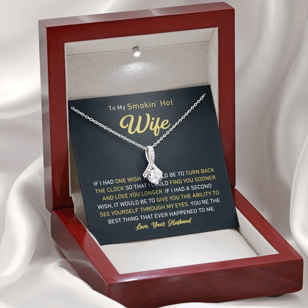 Petite Ribbon Shaped Pendant - To My Smokin' Hot Wife | Jewelry | C30084TG, C30084TR, lx-C30084, PB23-WOOD, PROD-1497632, PROD-1499070, PT-930, TNM-1, USER-43062, WARRANT-UPSELL | TageUnlimited