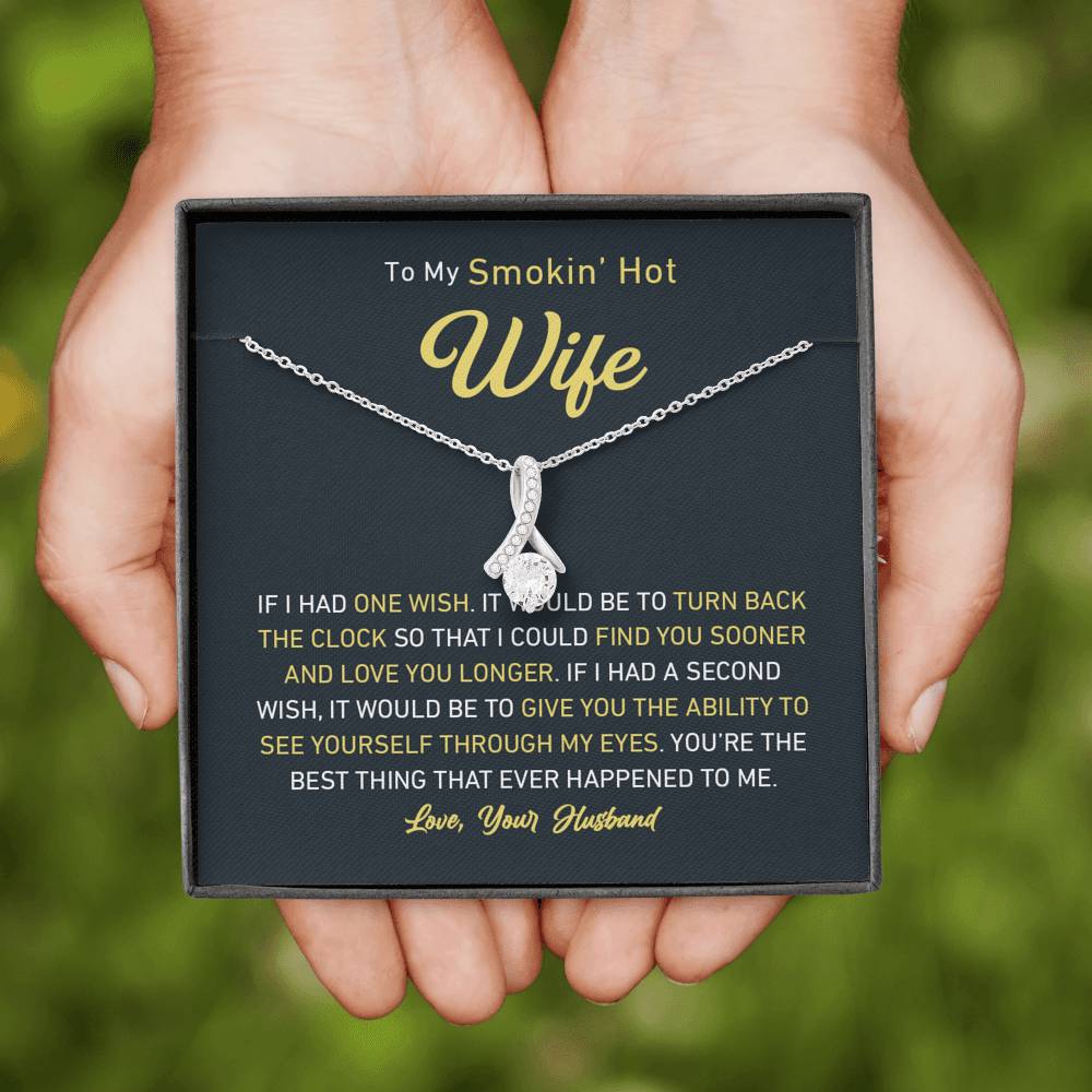 Petite Ribbon Shaped Pendant - To My Smokin' Hot Wife | Jewelry | C30084TG, C30084TR, lx-C30084, PB23-WOOD, PROD-1497632, PROD-1499070, PT-930, TNM-1, USER-43062, WARRANT-UPSELL | TageUnlimited
