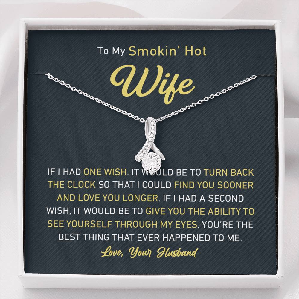 Petite Ribbon Shaped Pendant - To My Smokin' Hot Wife | Jewelry | C30084TG, C30084TR, lx-C30084, PB23-WOOD, PROD-1497632, PROD-1499070, PT-930, TNM-1, USER-43062, WARRANT-UPSELL | TageUnlimited