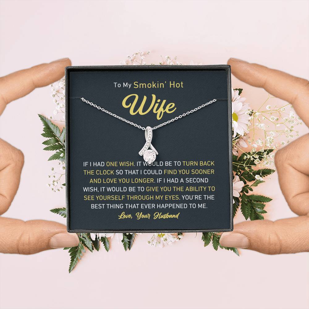 Petite Ribbon Shaped Pendant - To My Smokin' Hot Wife | Jewelry | C30084TG, C30084TR, lx-C30084, PB23-WOOD, PROD-1497632, PROD-1499070, PT-930, TNM-1, USER-43062, WARRANT-UPSELL | TageUnlimited