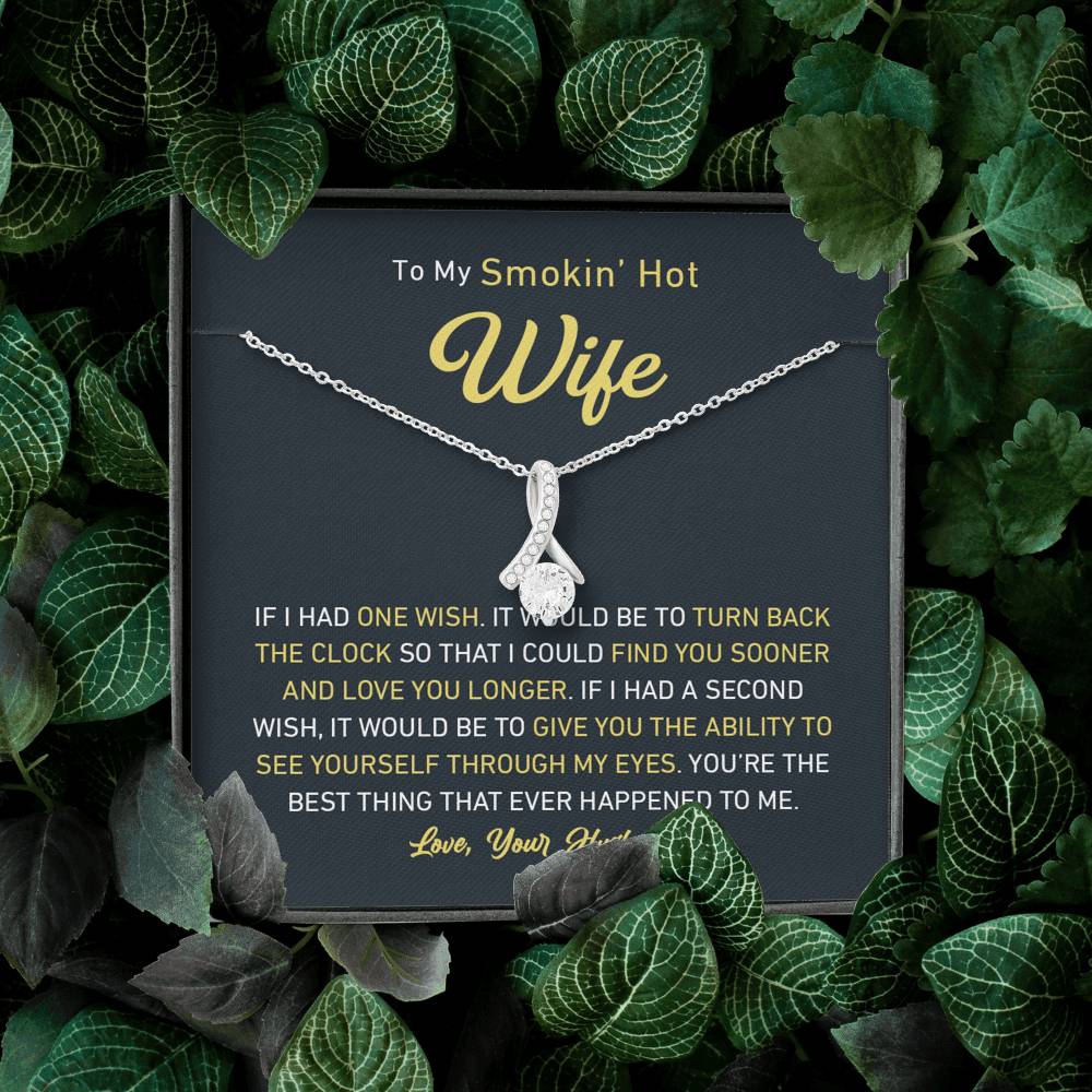 Petite Ribbon Shaped Pendant - To My Smokin' Hot Wife | Jewelry | C30084TG, C30084TR, lx-C30084, PB23-WOOD, PROD-1497632, PROD-1499070, PT-930, TNM-1, USER-43062, WARRANT-UPSELL | TageUnlimited