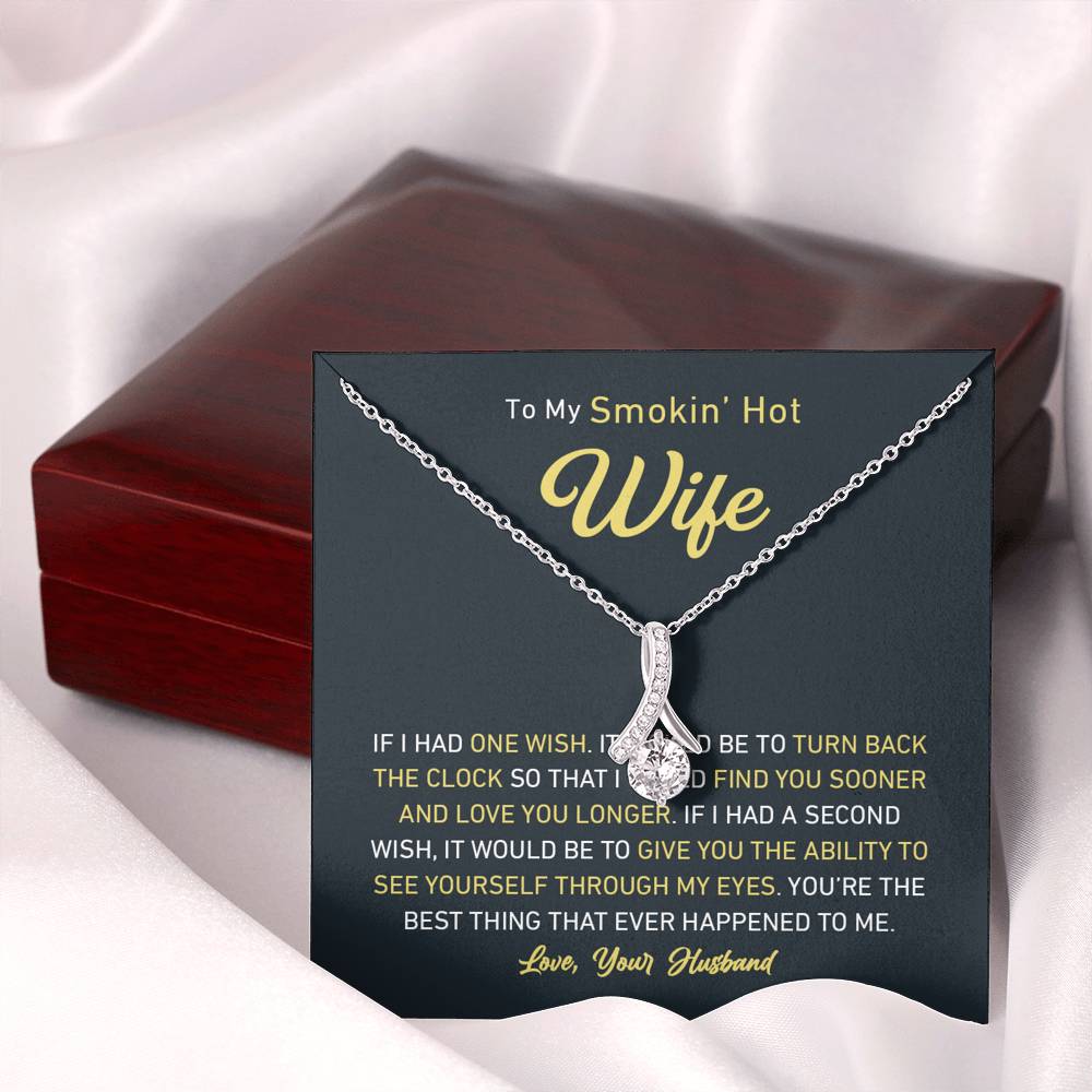 Petite Ribbon Shaped Pendant - To My Smokin' Hot Wife | Jewelry | C30084TG, C30084TR, lx-C30084, PB23-WOOD, PROD-1497632, PROD-1499070, PT-930, TNM-1, USER-43062, WARRANT-UPSELL | TageUnlimited
