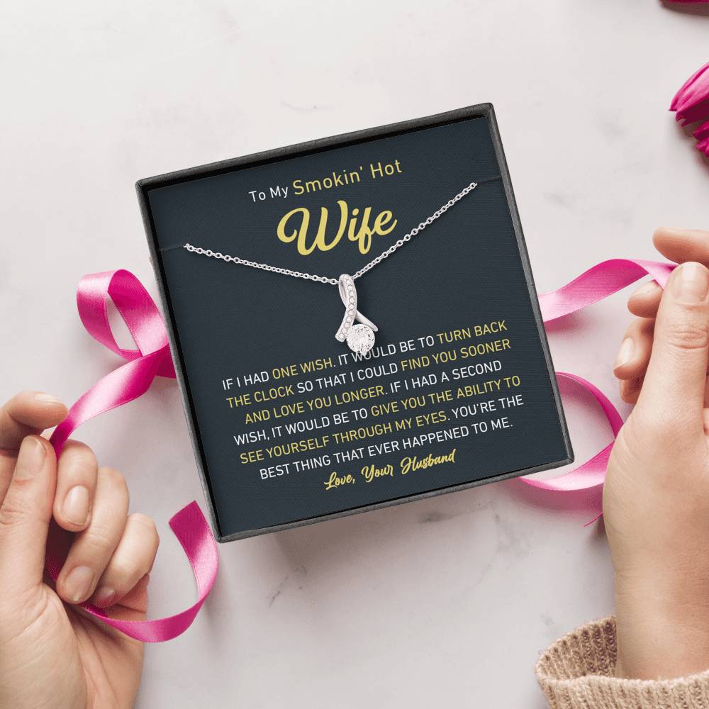 Petite Ribbon Shaped Pendant - To My Smokin' Hot Wife | Jewelry | C30084TG, C30084TR, lx-C30084, PB23-WOOD, PROD-1497632, PROD-1499070, PT-930, TNM-1, USER-43062, WARRANT-UPSELL | TageUnlimited
