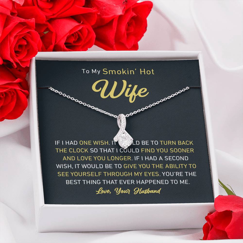 Petite Ribbon Shaped Pendant - To My Smokin' Hot Wife | Jewelry | C30084TG, C30084TR, lx-C30084, PB23-WOOD, PROD-1497632, PROD-1499070, PT-930, TNM-1, USER-43062, WARRANT-UPSELL | TageUnlimited