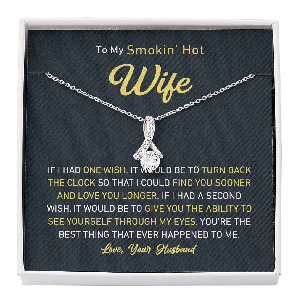 Petite Ribbon Shaped Pendant - To My Smokin' Hot Wife | Jewelry | C30084TG, C30084TR, lx-C30084, PB23-WOOD, PROD-1497632, PROD-1499070, PT-930, TNM-1, USER-43062, WARRANT-UPSELL | TageUnlimited