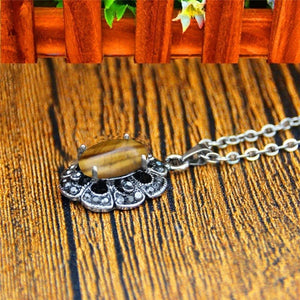 Plum Flower Pendant Natural Tiger Eye Necklace Earrings Jewelry Set Rhinestone Vintage Fashion Jewelry For Women TS403 | 0 | Tage-Active