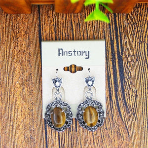 Plum Flower Pendant Natural Tiger Eye Necklace Earrings Jewelry Set Rhinestone Vintage Fashion Jewelry For Women TS403 | 0 | Tage-Active