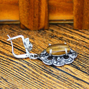 Plum Flower Pendant Natural Tiger Eye Necklace Earrings Jewelry Set Rhinestone Vintage Fashion Jewelry For Women TS403 | 0 | Tage-Active