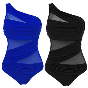 Plus Size Ladies One Piece Mesh Bandage Bikini Swimwear One Shoulder Push Up Monokini Swimsuit Bathing Suit XL XXL Beachwear Red | TageUnlimited