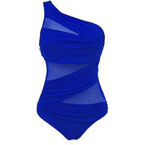Plus Size Ladies One Piece Mesh Bandage Bikini Swimwear One Shoulder Push Up Monokini Swimsuit Bathing Suit XL XXL Beachwear Red | TageUnlimited