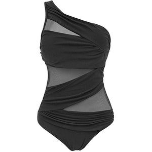 Plus Size Ladies One Piece Mesh Bandage Bikini Swimwear One Shoulder Push Up Monokini Swimsuit Bathing Suit XL XXL Beachwear Red | TageUnlimited