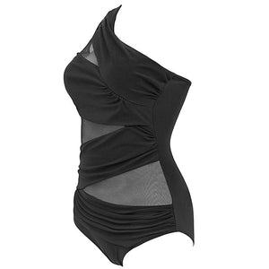 Plus Size Ladies One Piece Mesh Bandage Bikini Swimwear One Shoulder Push Up Monokini Swimsuit Bathing Suit XL XXL Beachwear Red | TageUnlimited