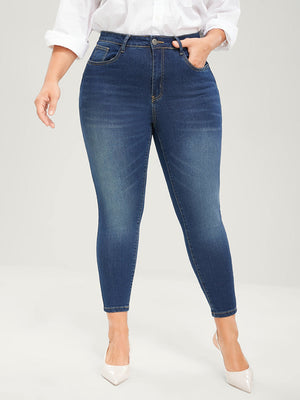 Plus Size Pencil Jeans for Women 100 Kgs Full Length Skinny Denim Pants High Waist Stretchy Washed Women Jeans Dark Blue Jeans | 0 | TageUnlimited