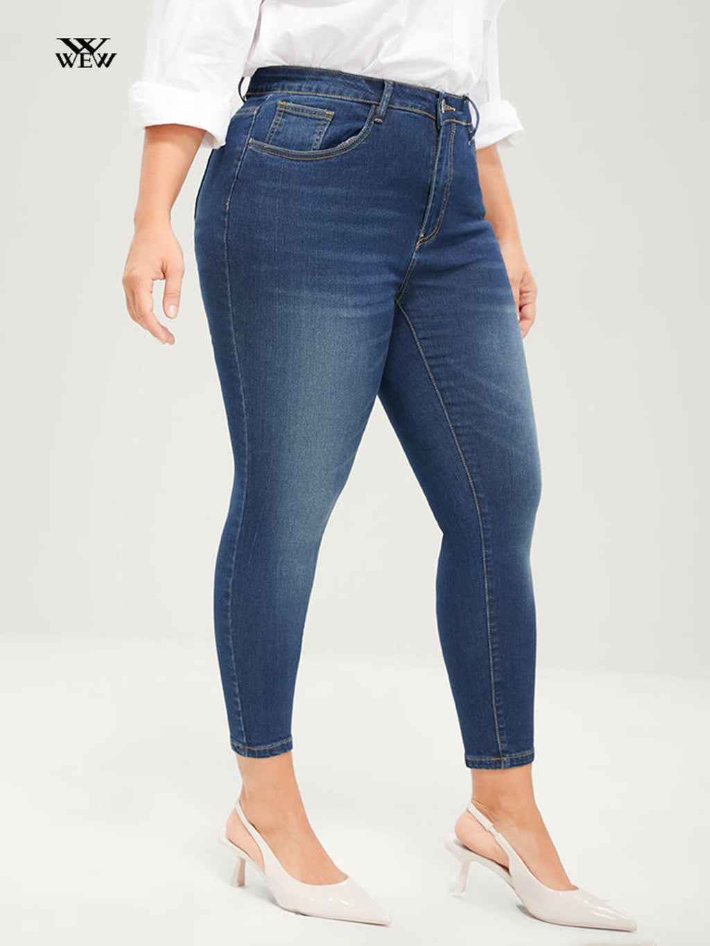Plus Size Pencil Jeans for Women 100 Kgs Full Length Skinny Denim Pants High Waist Stretchy Washed Women Jeans Dark Blue Jeans | 0 | TageUnlimited