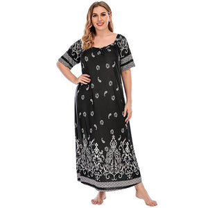 Plus Size Retro Floral Print Satin Muslim Sleep Dress Short Sleeve Loungewear Sleepwear Women Full Length Nightgown Oversized | TageUnlimited