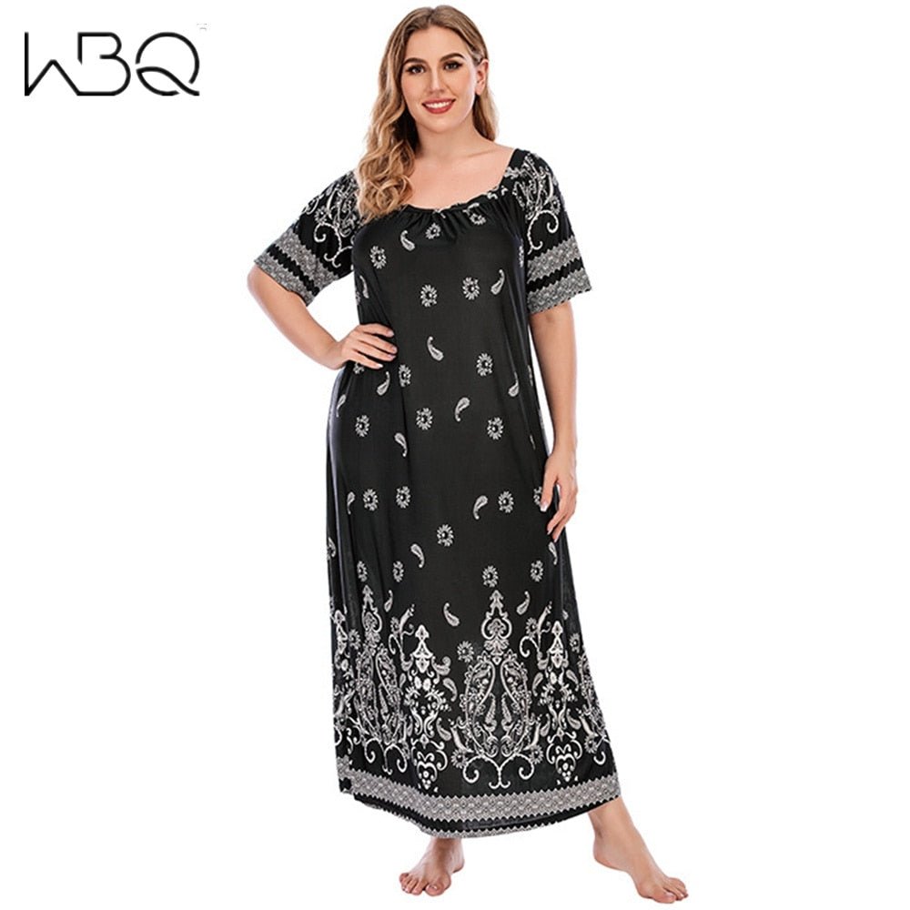 Plus Size Retro Floral Print Satin Muslim Sleep Dress Short Sleeve Loungewear Sleepwear Women Full Length Nightgown Oversized | TageUnlimited