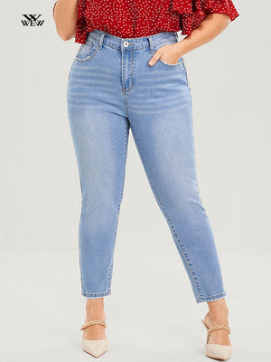 Plus Size Skinny Jeans for Women High Rise Women Jeans Stretchy Pencil Lady Denim Jeans 100 Kgs Mom Jeans Full Length Wash Jeans | 0 | TageUnlimited