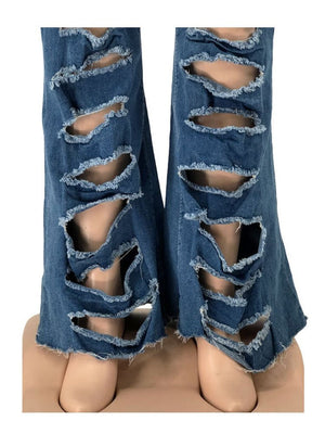 Plus Size Women Clothing Jeans High Waisted Denim Trousers Streetwear Pants Washed Distressed Jeans. | 0 | TageUnlimited