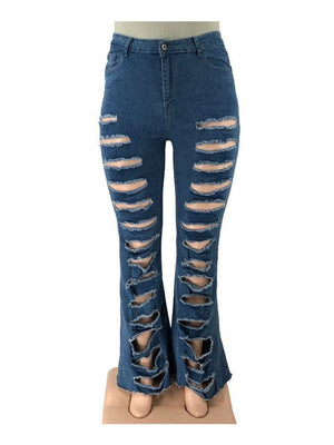 Plus Size Women Clothing Jeans High Waisted Denim Trousers Streetwear Pants Washed Distressed Jeans. | 0 | TageUnlimited