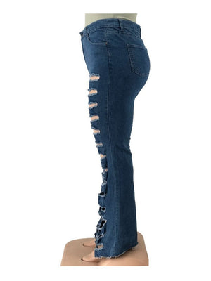 Plus Size Women Clothing Jeans High Waisted Denim Trousers Streetwear Pants Washed Distressed Jeans. | 0 | TageUnlimited