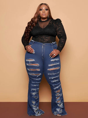 Plus Size Women Clothing Jeans High Waisted Denim Trousers Streetwear Pants Washed Distressed Jeans. | 0 | TageUnlimited