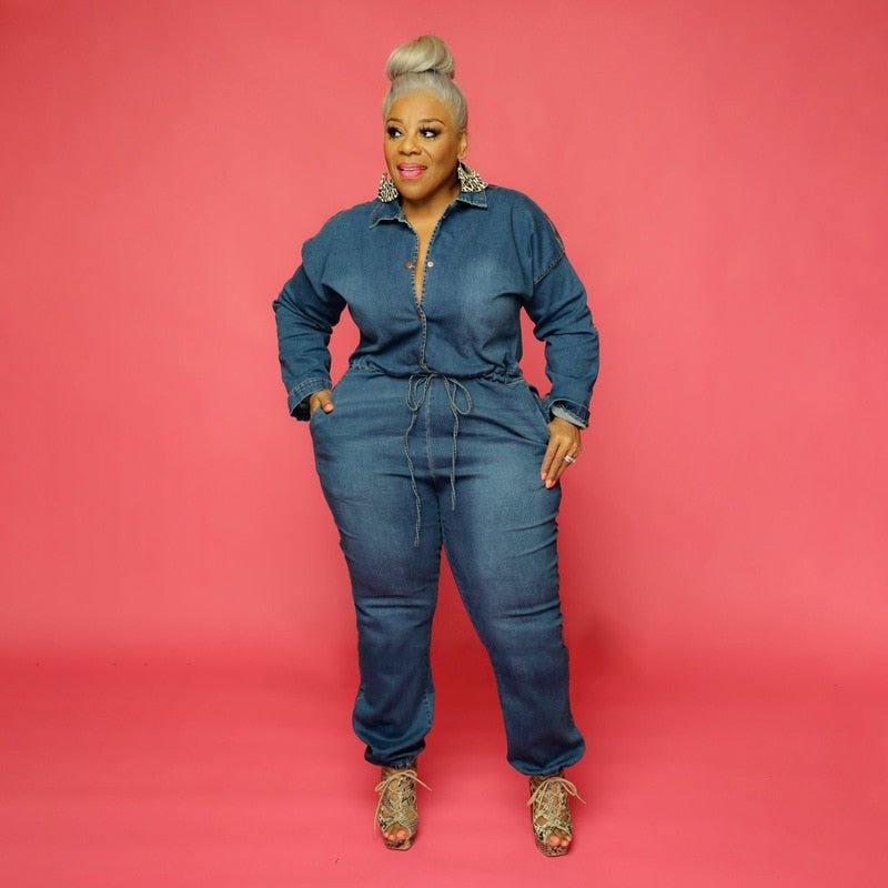Plus Size Women Jean Jumpsuit Backless Chain V Neck One Piece Outfit Female Button Denim Jumpsuit  Spring Ripped Pencil Pant | 0 | TageUnlimited