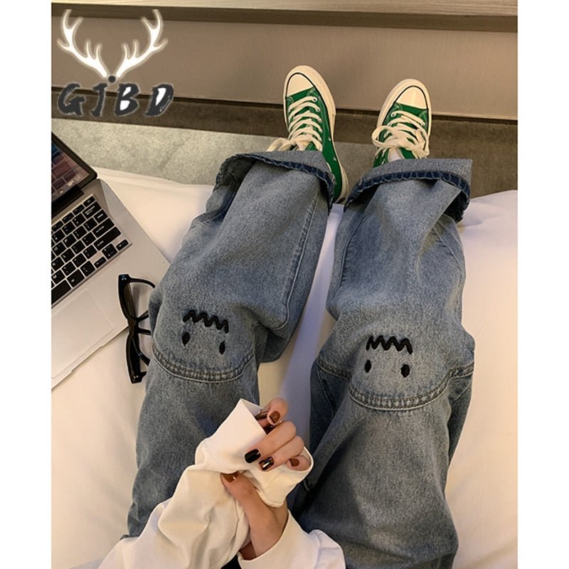 Plus Size Women Jeans High Waist Straight Baggy Fashion Pants Streetwear Harajuku Vintage Casual Female Wide Leg Denim Trouser | 0 | TageUnlimited