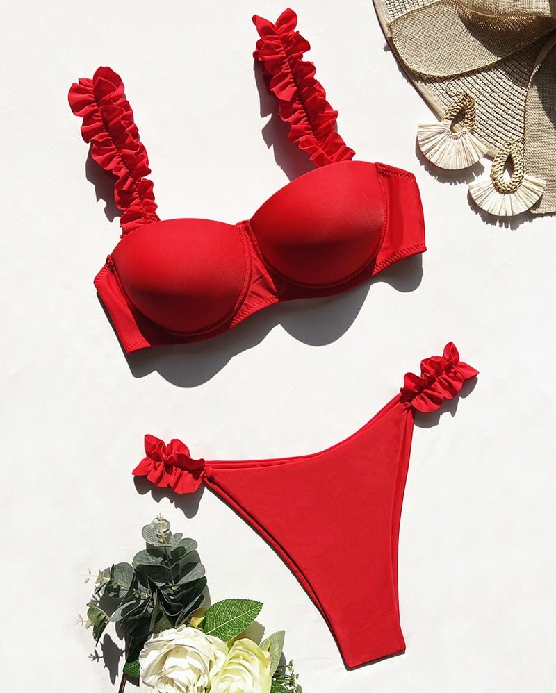 Push Up Bikini Set Women  Swimsuit Sexy Bow Biquini Lace Up Summer Bathing Suit Lady Two Pieces Swimwear Woman Beachwear | TageUnlimited