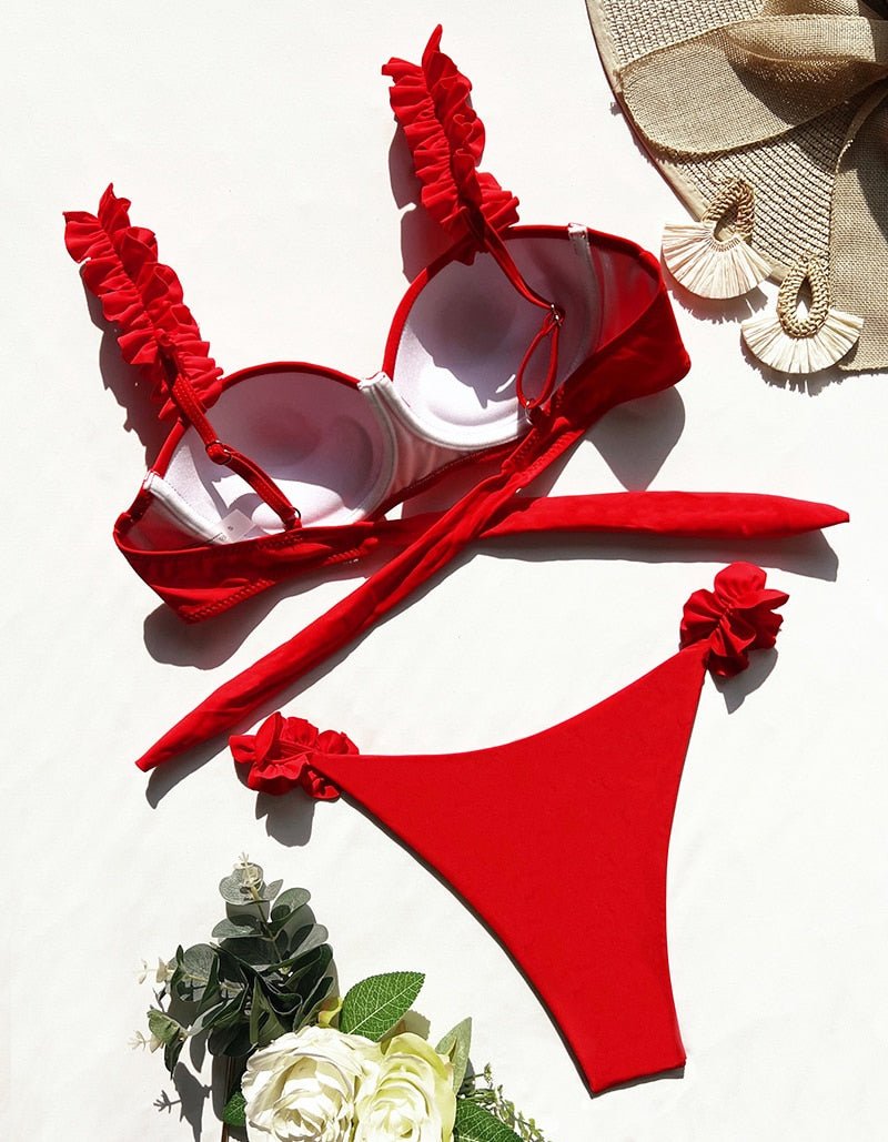 Push Up Bikini Set Women  Swimsuit Sexy Bow Biquini Lace Up Summer Bathing Suit Lady Two Pieces Swimwear Woman Beachwear | TageUnlimited