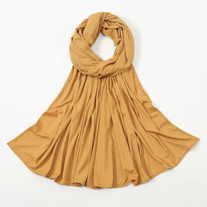 Ribbed Cotton Jersey Hijab Scarf Long Shawl Women Muslim Headscarf Wraps Striped Headband Maxi Turban Stretchy Pleated Bandana | TageUnlimited