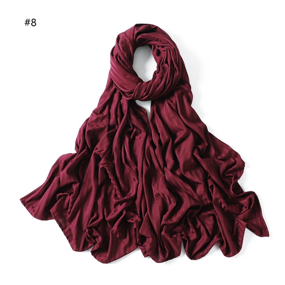 Ribbed Cotton Jersey Hijab Scarf Long Shawl Women Muslim Headscarf Wraps Striped Headband Maxi Turban Stretchy Pleated Bandana | TageUnlimited