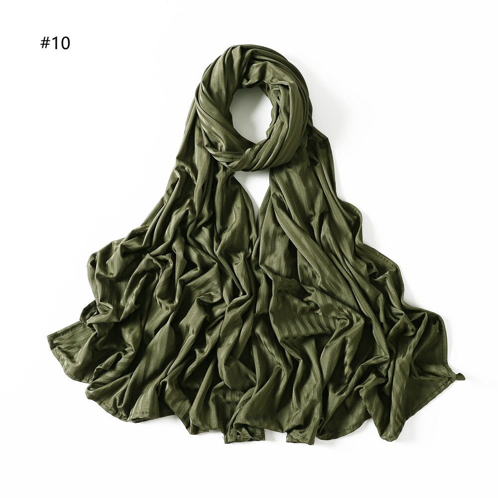 Ribbed Cotton Jersey Hijab Scarf Long Shawl Women Muslim Headscarf Wraps Striped Headband Maxi Turban Stretchy Pleated Bandana | TageUnlimited